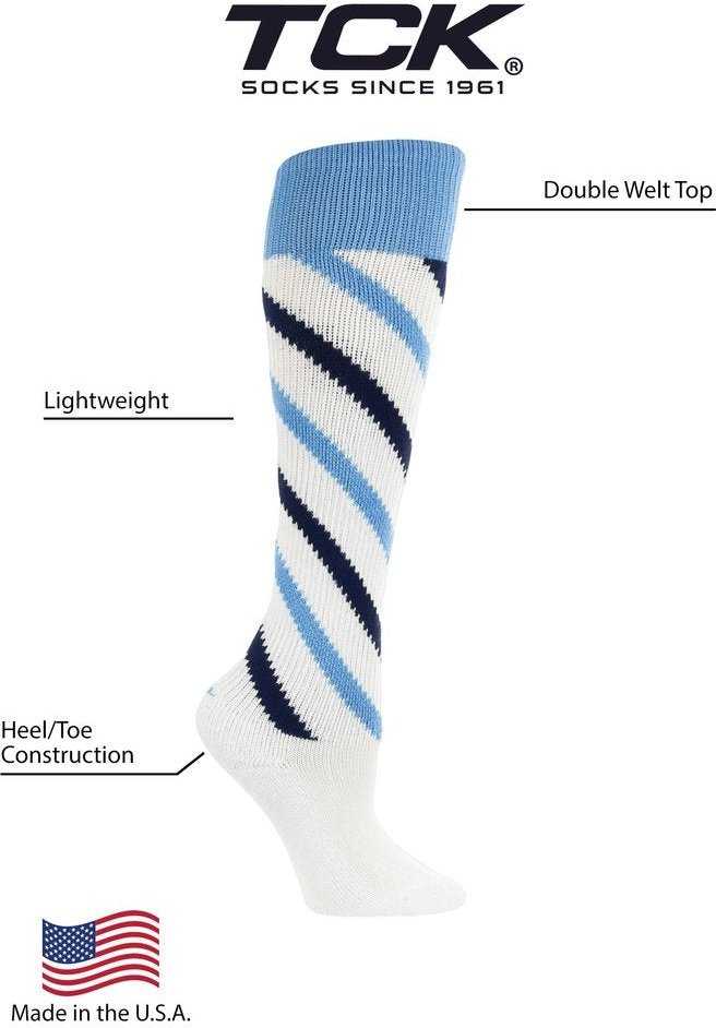 TCK Krazisox Candy Stripe Knee High Socks - Columbia Blue Navy White - HIT a Double
