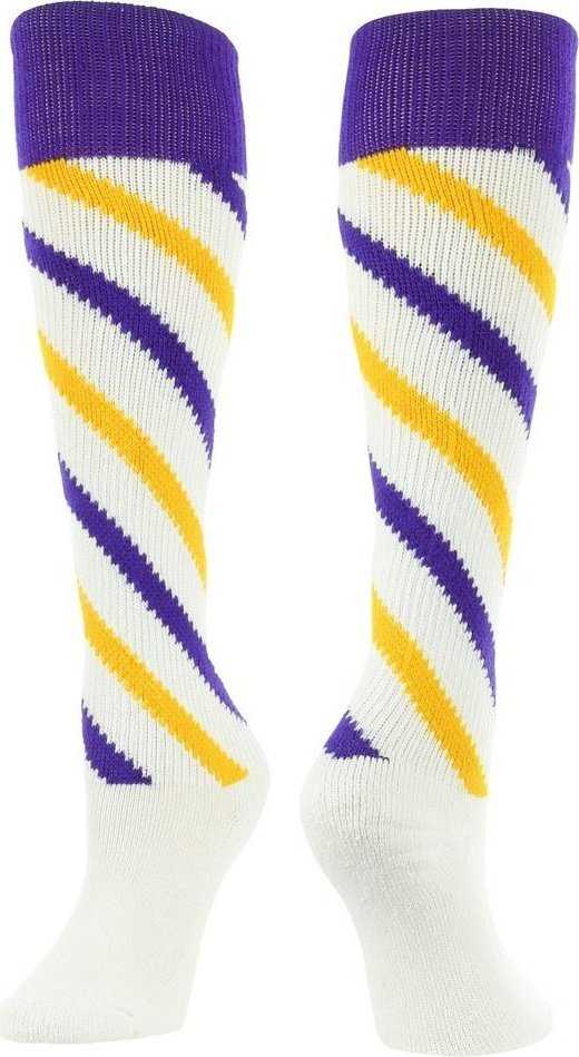 TCK Krazisox Candy Stripe Knee High Socks - Purple Gold White - HIT a Double