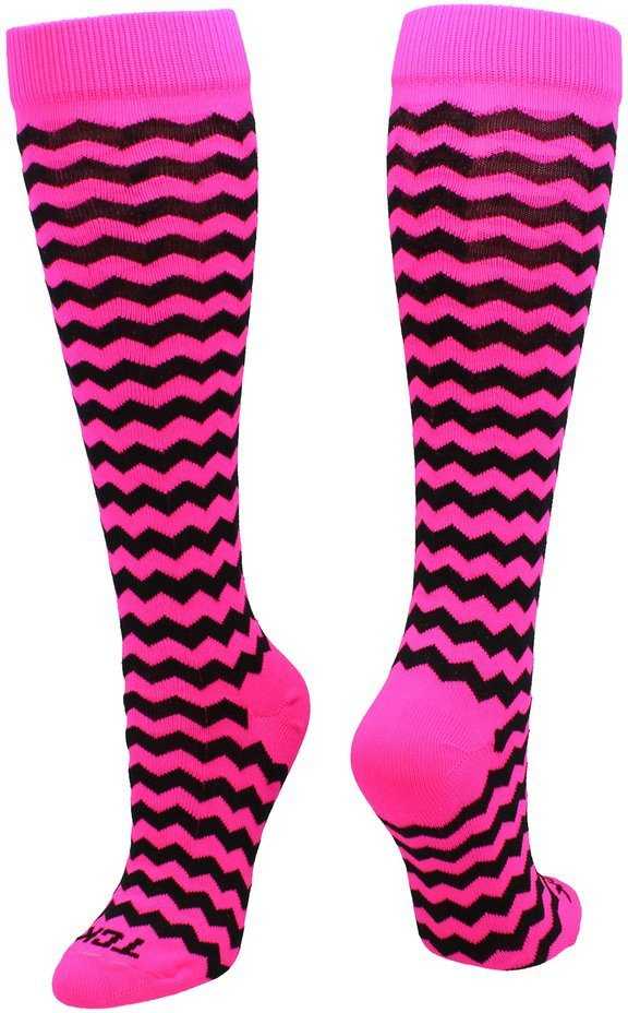 TCK Krazisox Chevron Knee High Socks - Hot Pink Black - HIT a Double