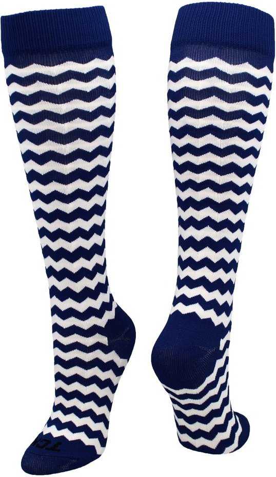 TCK (Twin City Knitting)Krazisox Chevron Knee High Socks - Navy White - HIT A Double