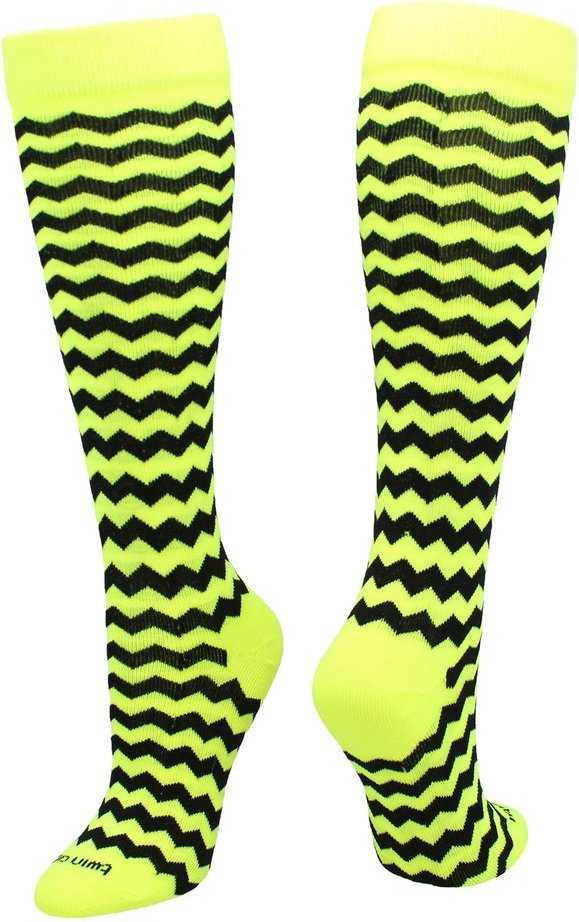TCK Krazisox Chevron Knee High Socks - Neon Yellow Black - HIT a Double