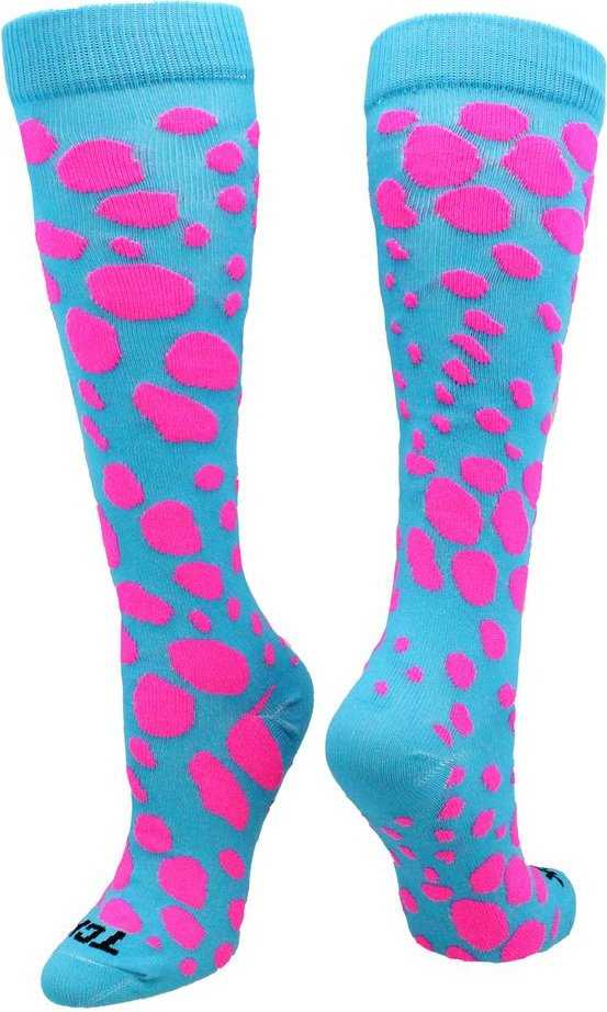 TCK Krazisox Leopard Knee High Socks - Turquoise Hot Pink - HIT a Double