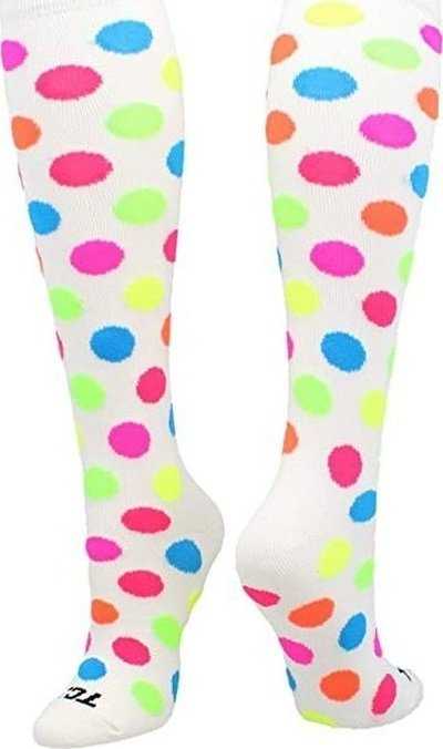 TCK Krazisox Neon Dots Knee High Socks - White - HIT a Double