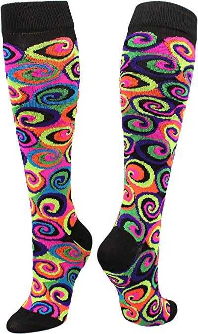 TCK Krazisox Neon Swirls Knee High Socks - Black - HIT a Double