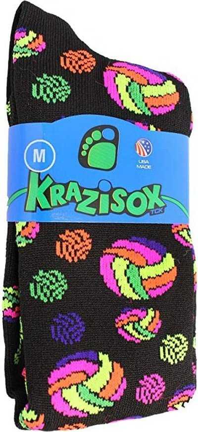 TCK Krazisox Neon Volleyballs Knee High Socks - Black - HIT a Double