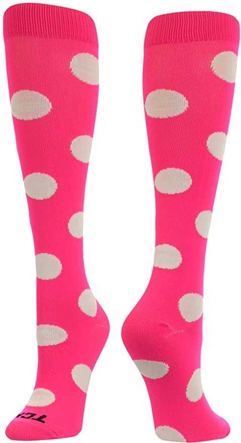 TCK Krazisox Polkadot Knee High Socks - Hot Pink White - HIT a Double