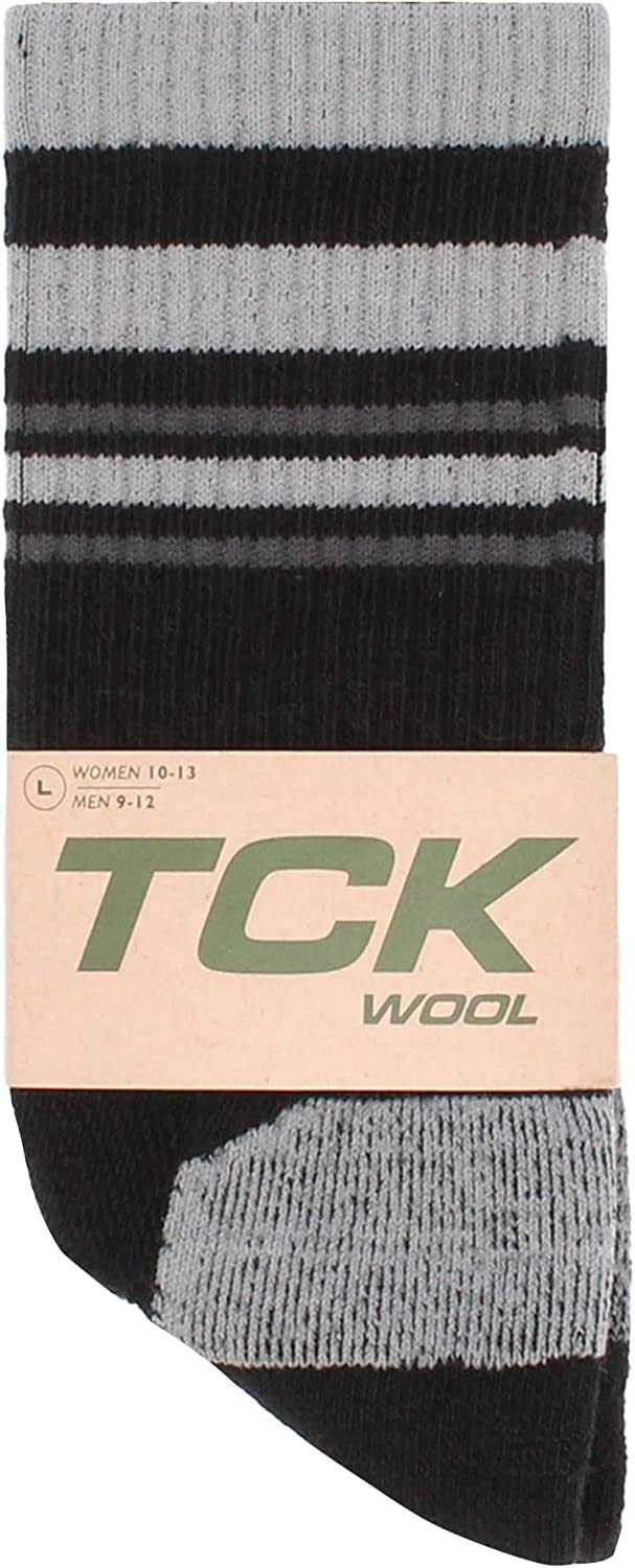 TCK Merino Wool Crew Socks - Black Gray Graphite Stripe