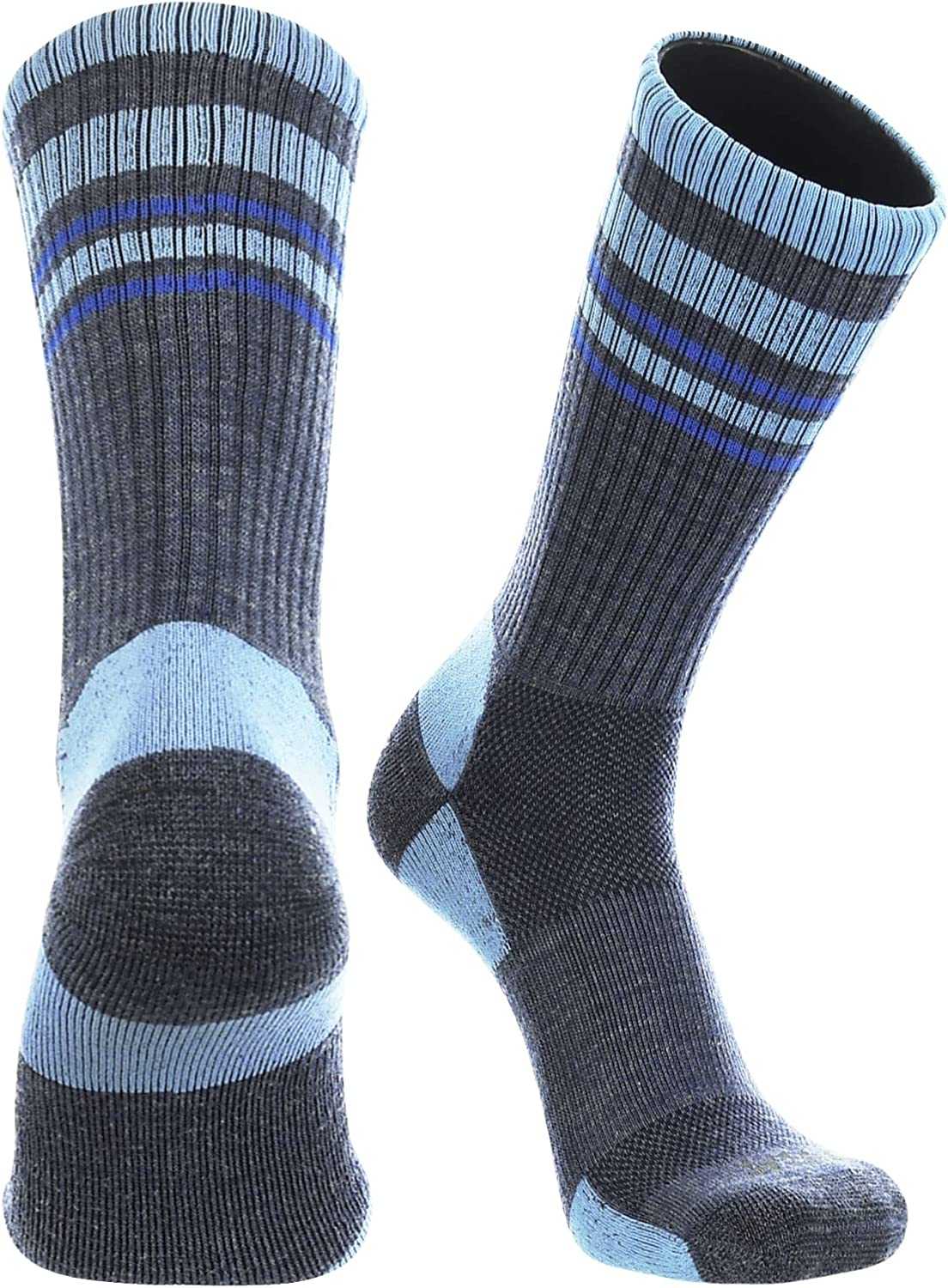 TCK Merino Wool Crew Socks - Navy Columbia Blue AF Blue Stripe