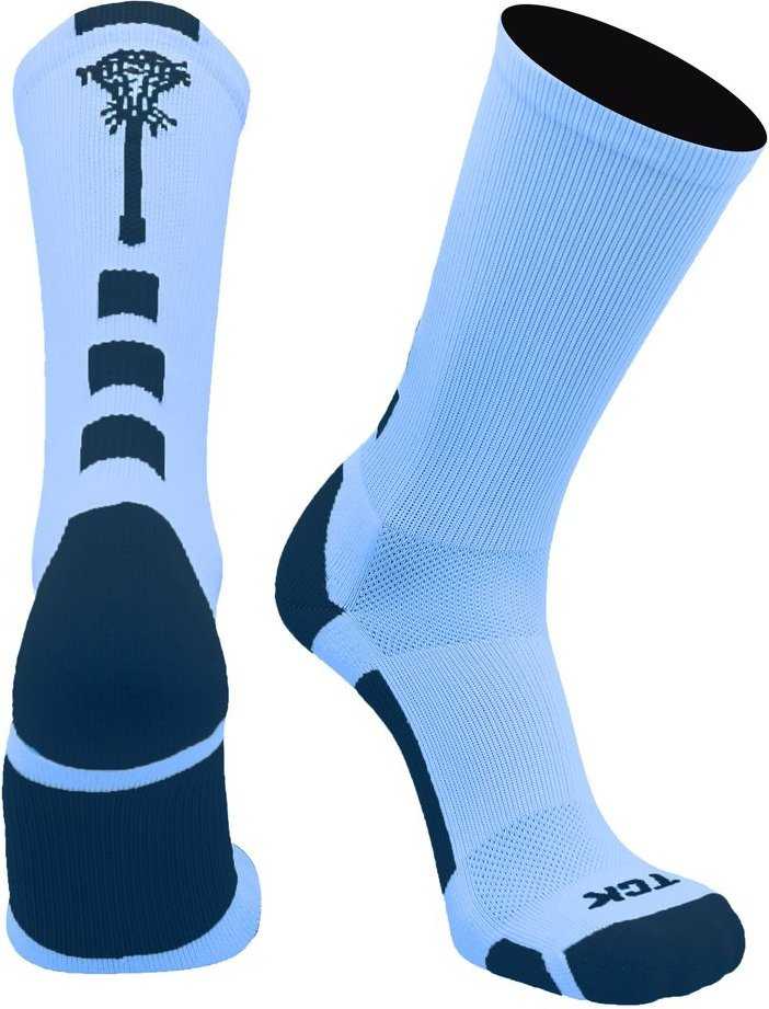 TCK Midline Lacrosse Logo Crew Socks - Columbia Blue Navy - HIT a Double