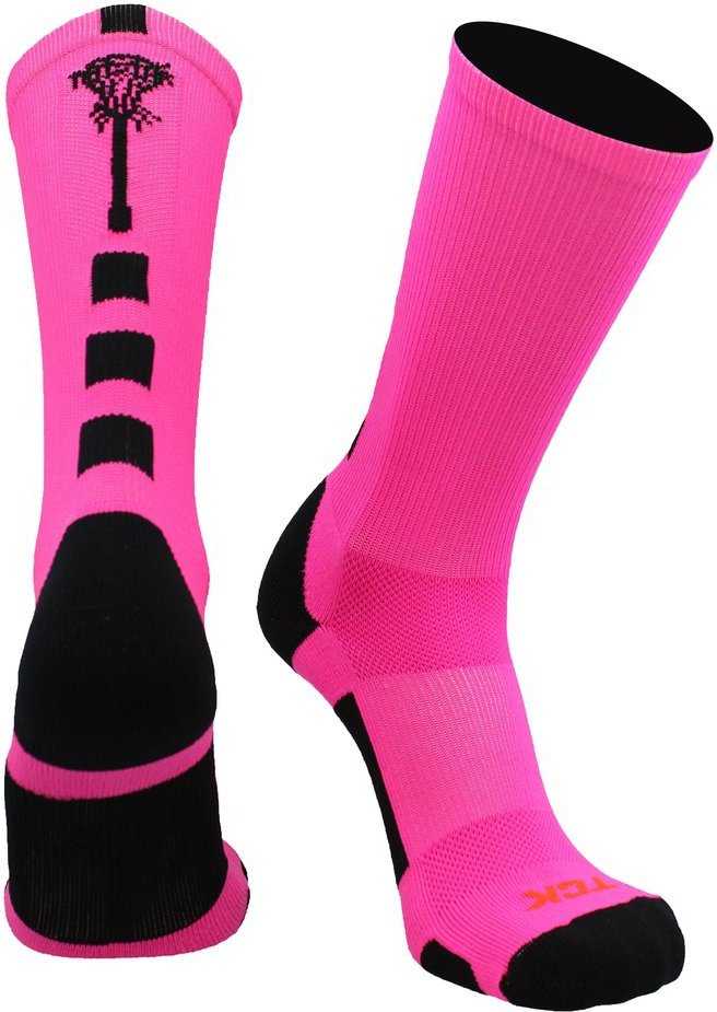 TCK Midline Lacrosse Logo Crew Socks - Hot Pink Black - HIT a Double