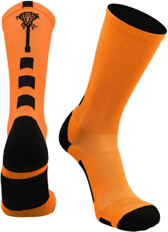 TCK Midline Lacrosse Logo Crew Socks - Neon Orange Black - HIT a Double