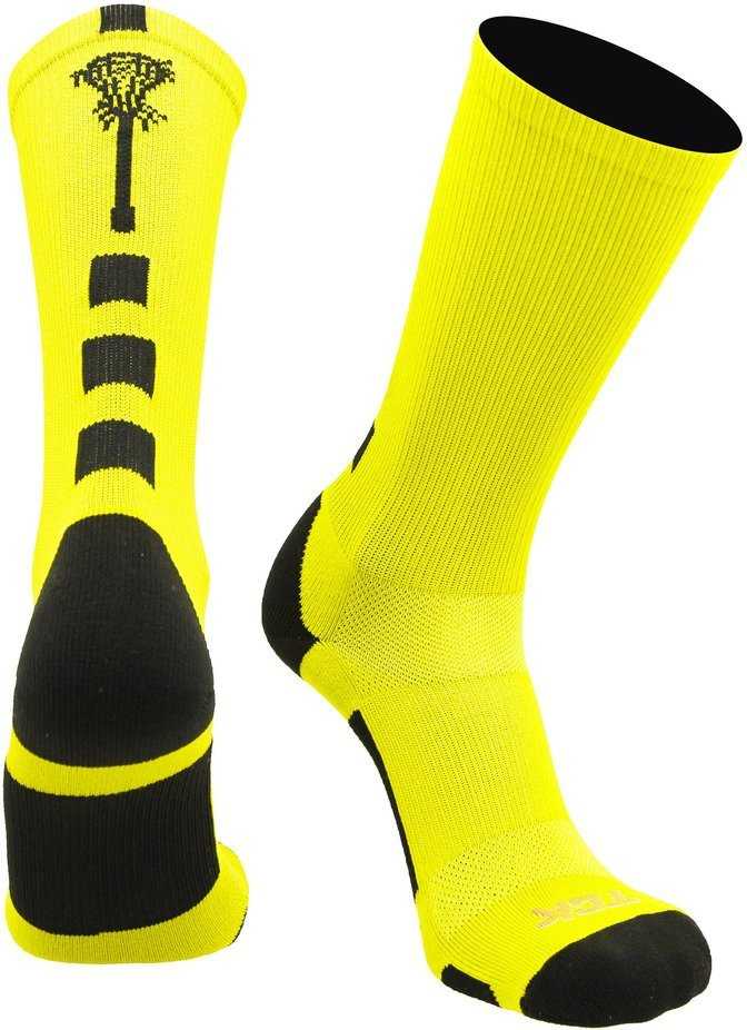 TCK Midline Lacrosse Logo Crew Socks - Neon Yellow Black - HIT a Double
