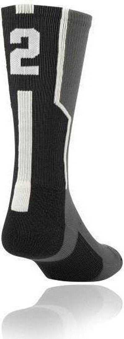 TCK Player ID Number Single Crew Sock (NOT a Pair) - Gray Bk Wh - HIT a Double
