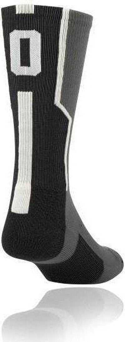 TCK Player ID Number Single Crew Sock (NOT a Pair) - Gray Bk Wh - HIT a Double