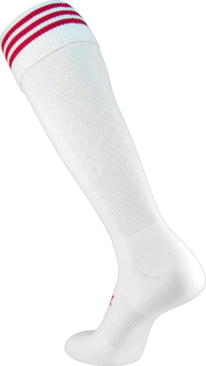 TCK Premier 3-Stripe Soccer Socks - White Scarlet - HIT a Double
