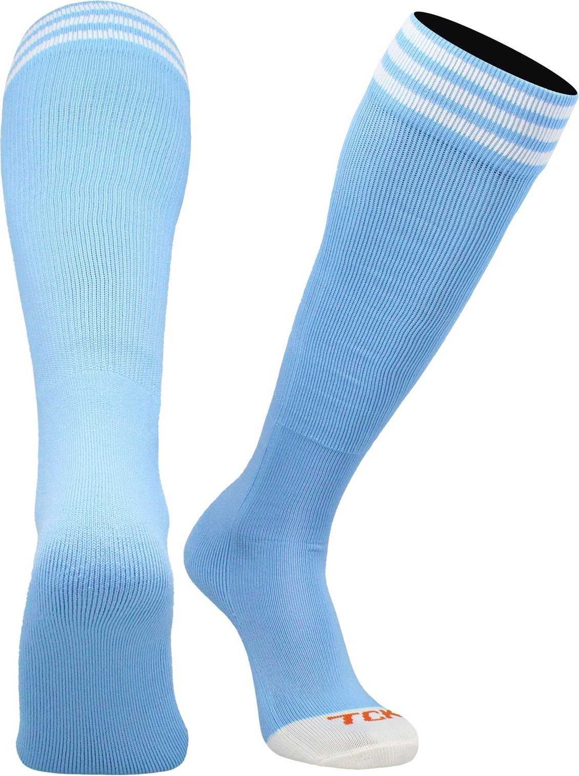 TCK Prosport Striped Knee High Tube Socks - Columbia Blue White - HIT a Double