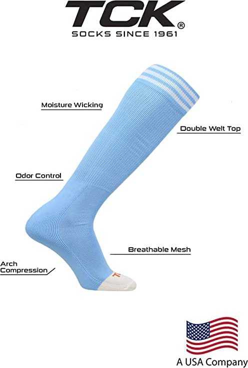 TCK Prosport Striped Knee High Tube Socks - Columbia Blue White - HIT a Double
