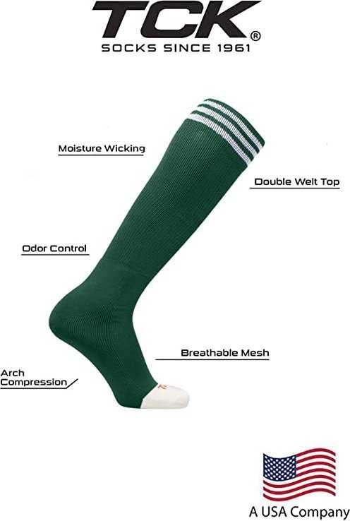 TCK Prosport Striped Knee High Tube Socks - Dark Green White - HIT a Double