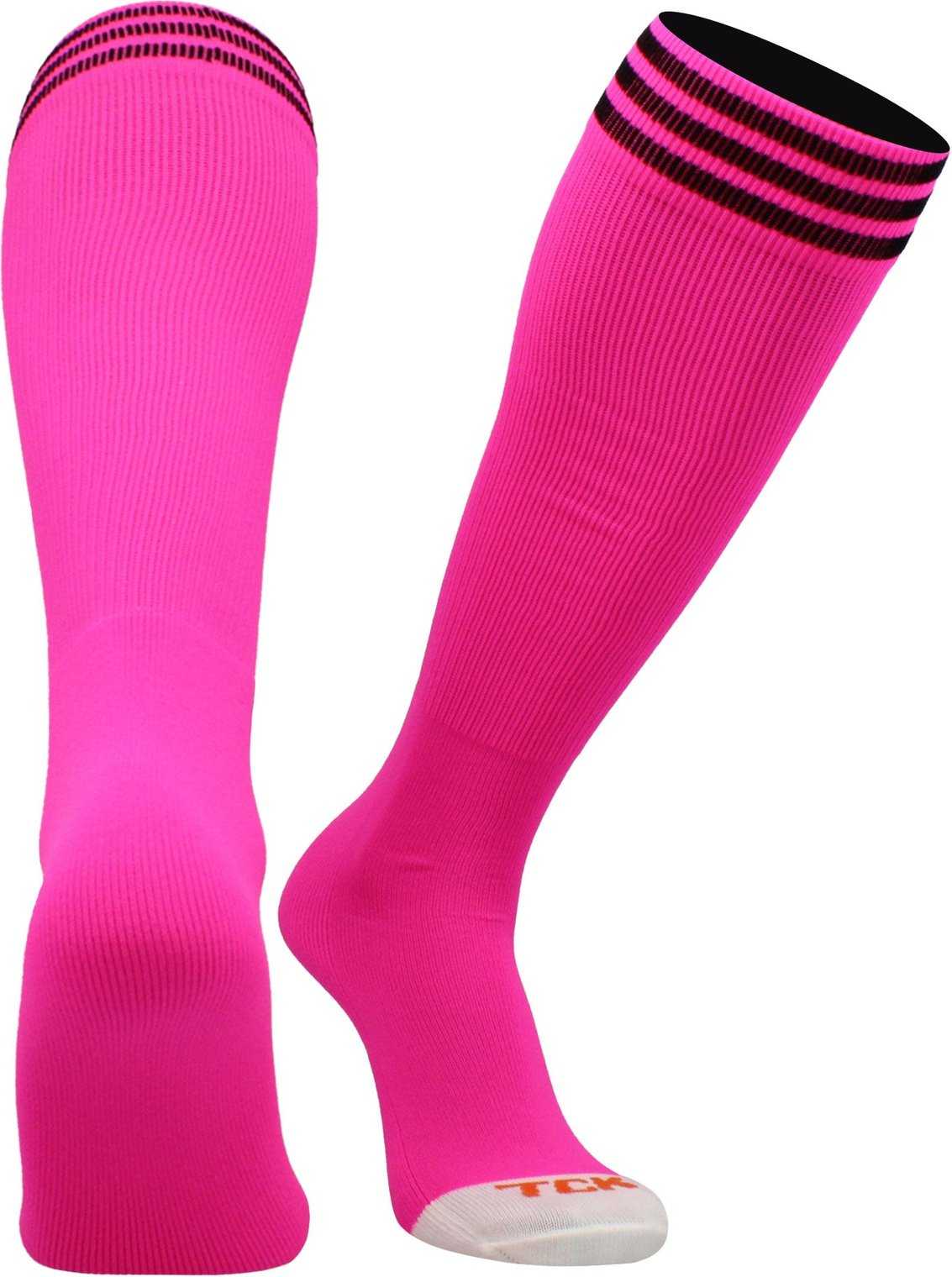 TCK Prosport Striped Knee High Tube Socks - Hot Pink Black