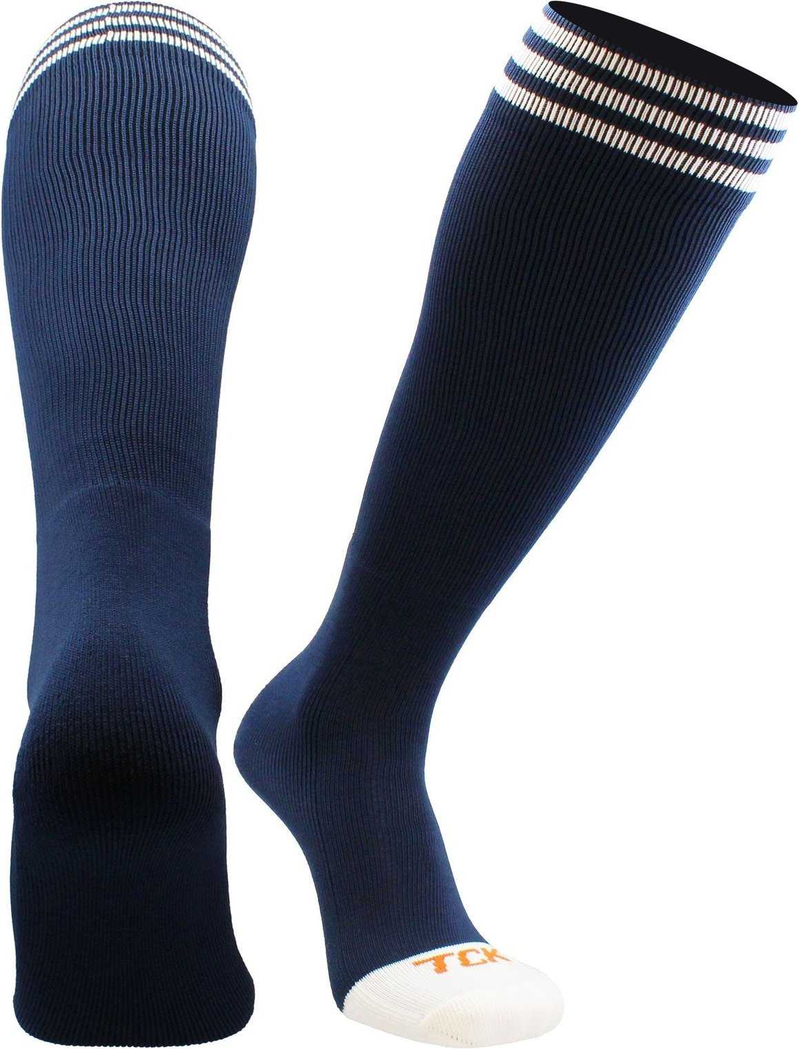 TCK Prosport Striped Knee High Tube Socks - Navy White - HIT a Double
