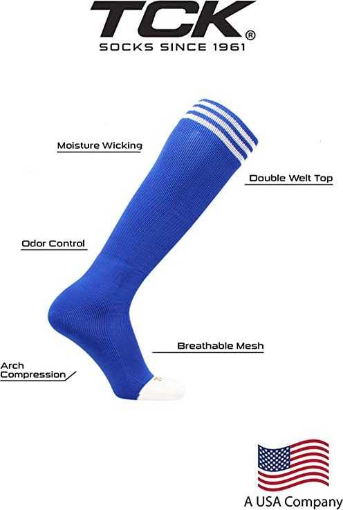 TCK Prosport Striped Knee High Tube Socks - Royal White - HIT a Double