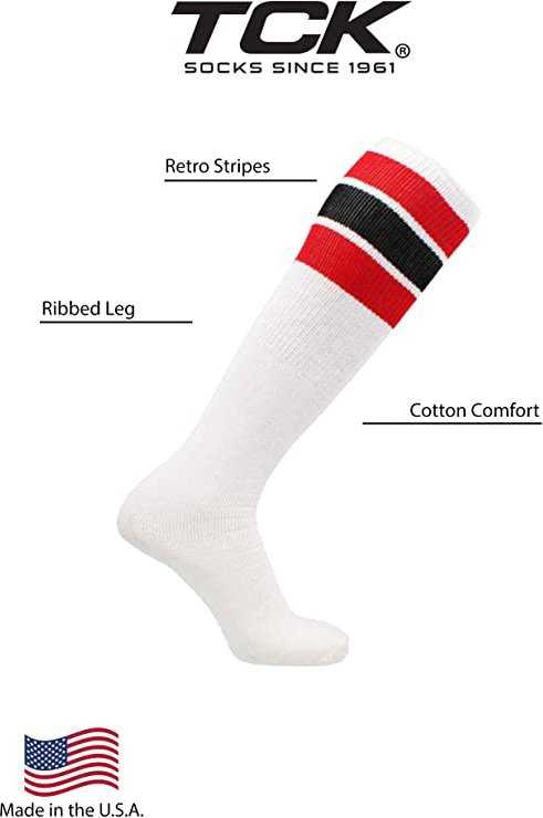 TCK Retro 3-Stripe Knee High Multisport Tube Socks - White Scarlet Black Scarlet - HIT a Double