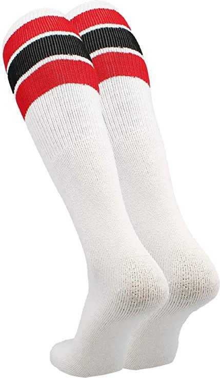 TCK Retro 3-Stripe Knee High Multisport Tube Socks - White Scarlet Black Scarlet - HIT a Double