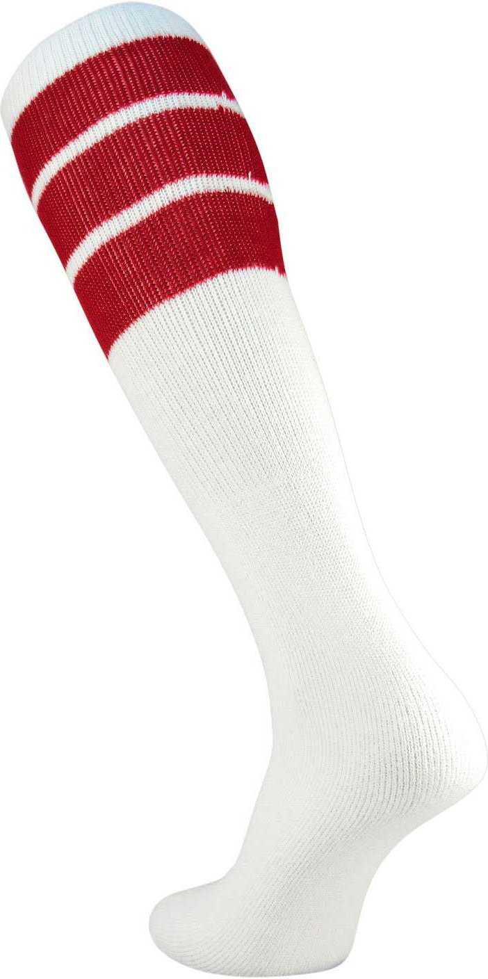 TCK Retro 3-Stripe Knee High Multisport Tube Socks - White Cardinal - HIT a Double