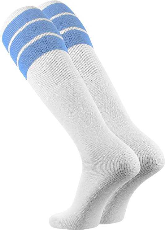 TCK Retro 3-Stripe Knee High Multisport Tube Socks - White Columbia Blue - HIT a Double