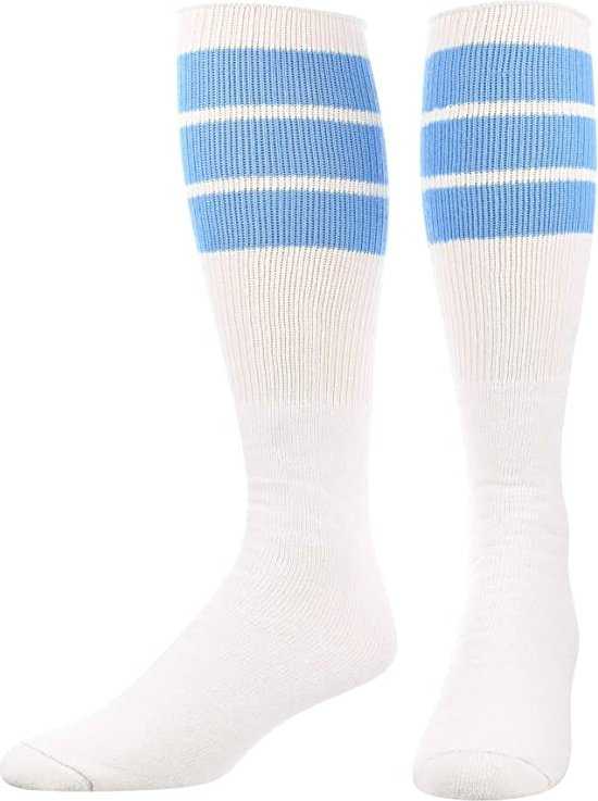 TCK Retro 3-Stripe Knee High Multisport Tube Socks - White Columbia Blue - HIT a Double