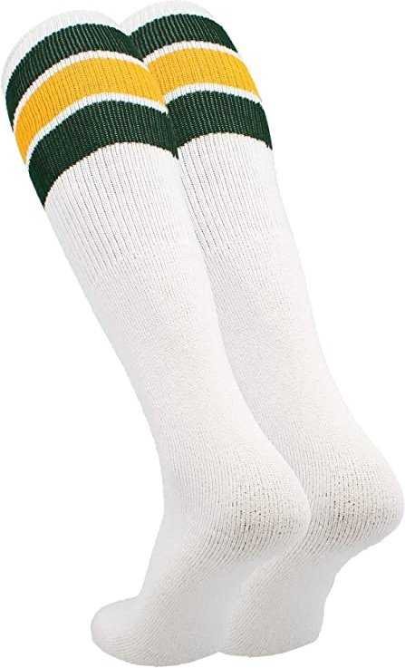 TCK Retro 3-Stripe Knee High Multisport Tube Socks - White Dark Green Gold Dark Green - HIT a Double