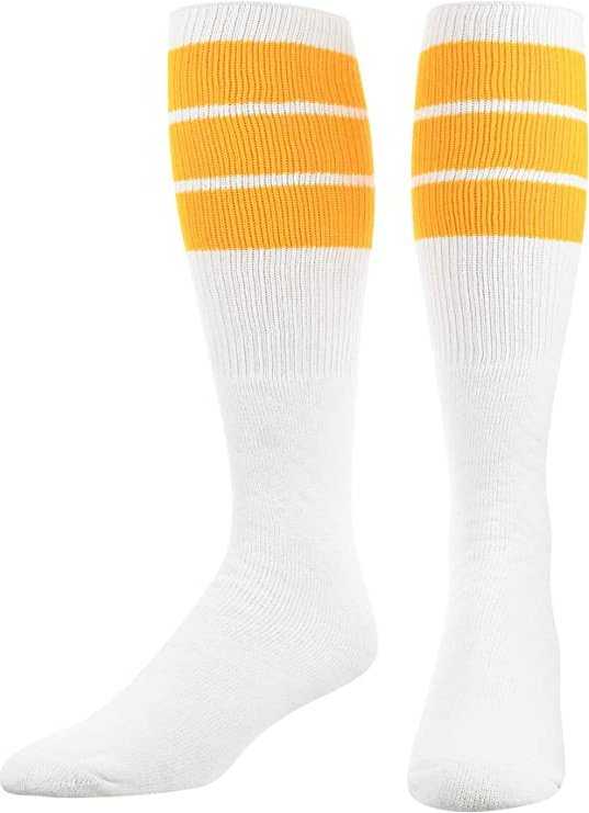 TCK Retro 3 Stripe Knee High Multisport Tube Socks White Gold