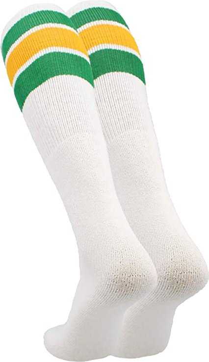 TCK Retro 3-Stripe Knee High Multisport Tube Socks - White Kelly Gold Kelly - HIT a Double