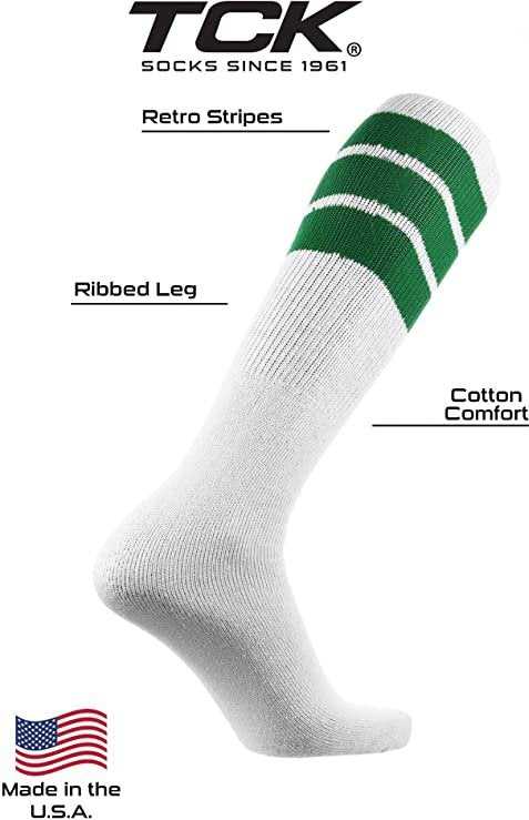 TCK Retro 3-Stripe Knee High Multisport Tube Socks - White Kelly - HIT a Double