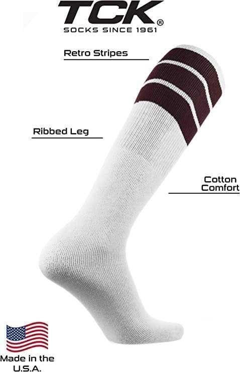 TCK Retro 3-Stripe Knee High Multisport Tube Socks - White Maroon - HIT a Double