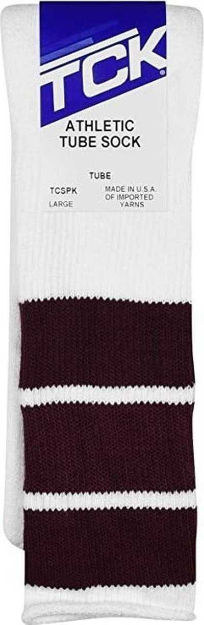 TCK Retro 3-Stripe Knee High Multisport Tube Socks - White Maroon - HIT a Double