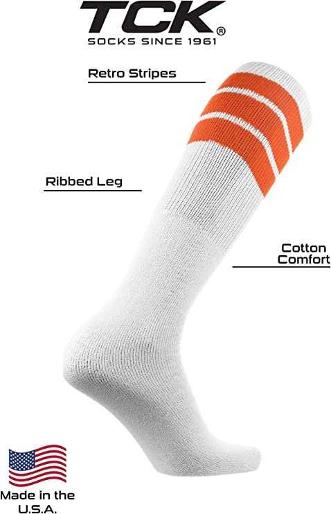 TCK Retro 3-Stripe Knee High Multisport Tube Socks - White Orange - HIT a Double