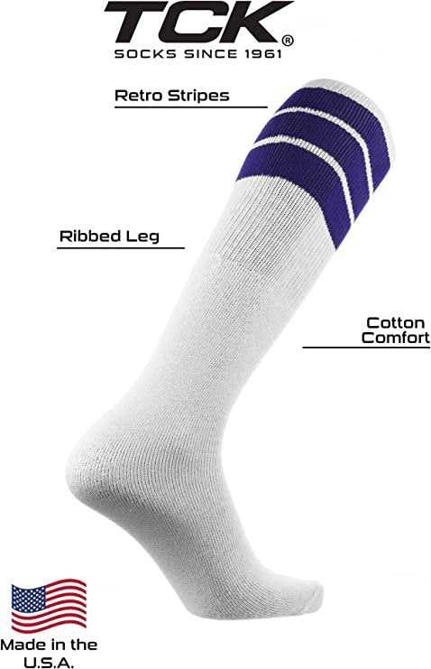TCK Retro 3-Stripe Knee High Multisport Tube Socks - White Purple - HIT a Double