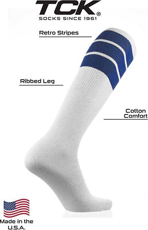 TCK Retro 3-Stripe Knee High Multisport Tube Socks - White Royal - HIT a Double