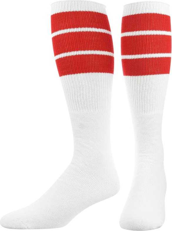TCK Retro 3-Stripe Knee High Multisport Tube Socks - White Scarlet - HIT a Double