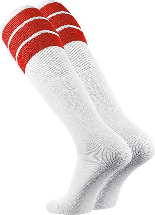 TCK Retro 3-Stripe Knee High Multisport Tube Socks - White Scarlet - HIT a Double
