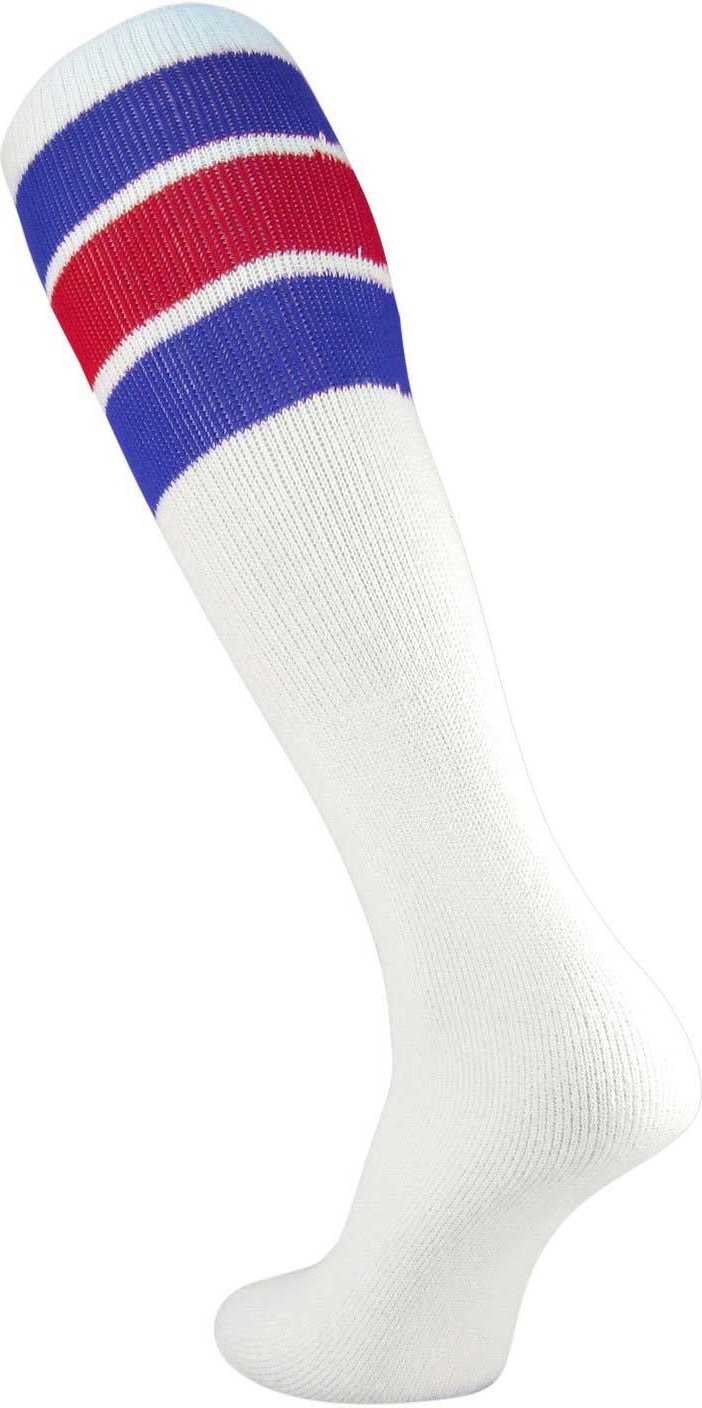TCK Retro 3-Stripe Knee High Multisport Tube Socks - White Royal Scarlet Royal - HIT a Double