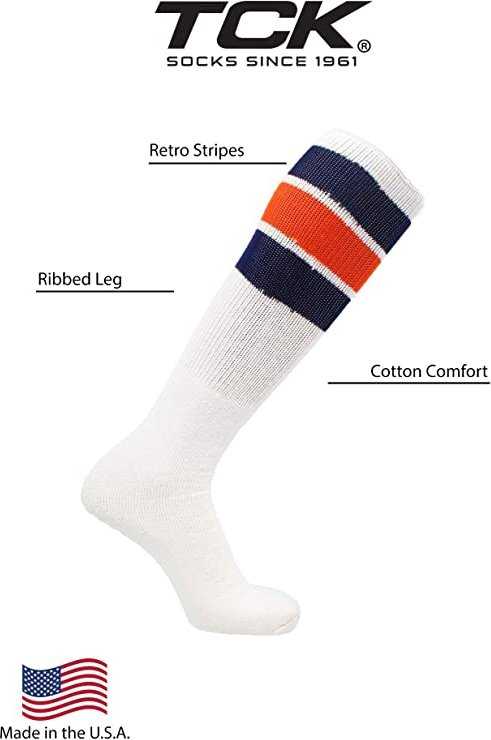 TCK Retro 3-Stripe Knee High Multisport Tube Socks - White Royal Scarlet Royal - HIT a Double