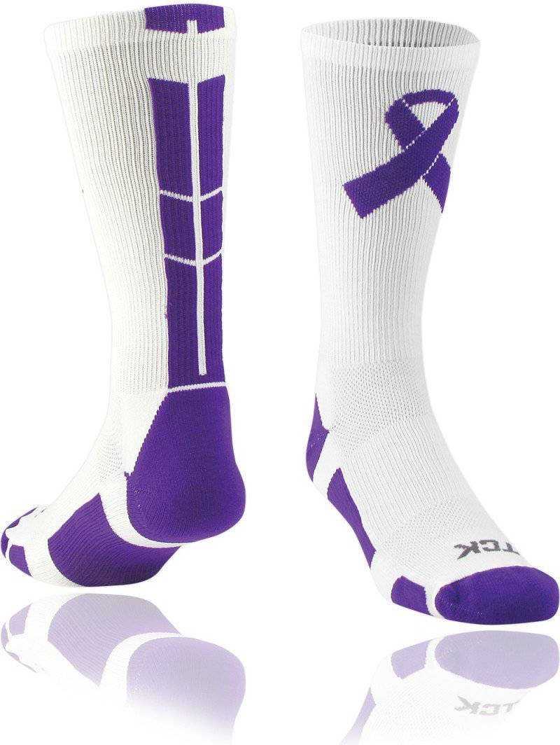 TCK Purple Ribbon Crew Socks - White Purple - HIT a Double