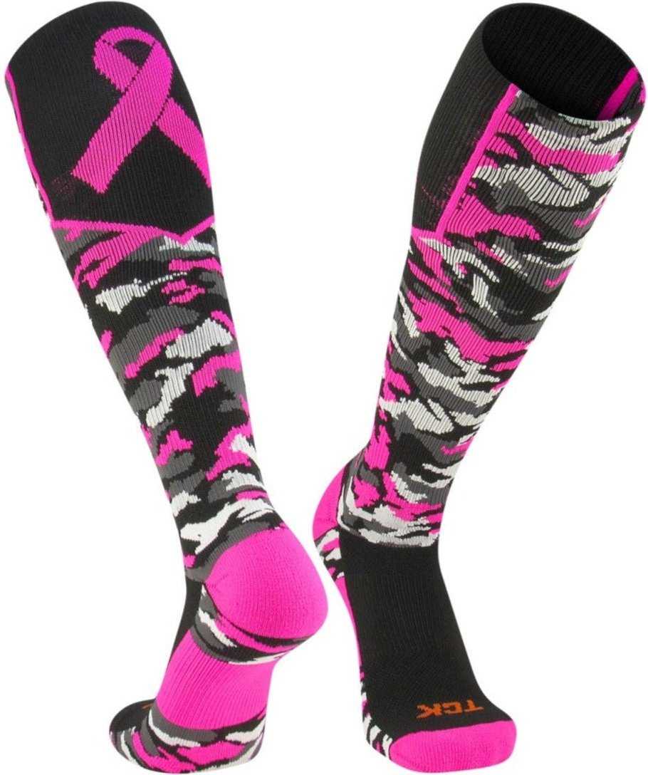 TCK Woodland Aware Breast Cancer Ribbon Knee High Socks - Black Hot Pink - HIT a Double