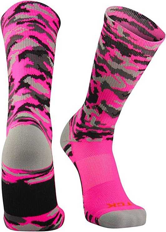 TCK Woodland Camo Crew Socks - Hot Pink Camo - HIT a Double