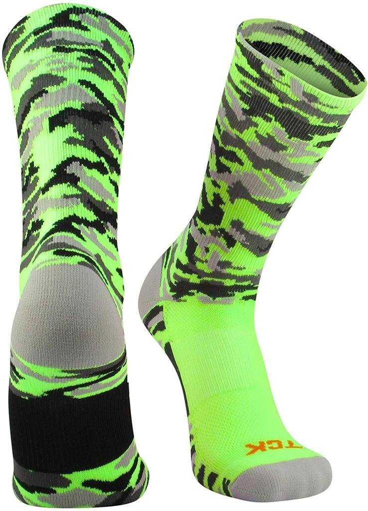 TCK Woodland Camo Crew Socks - Neon Green Camo - HIT a Double