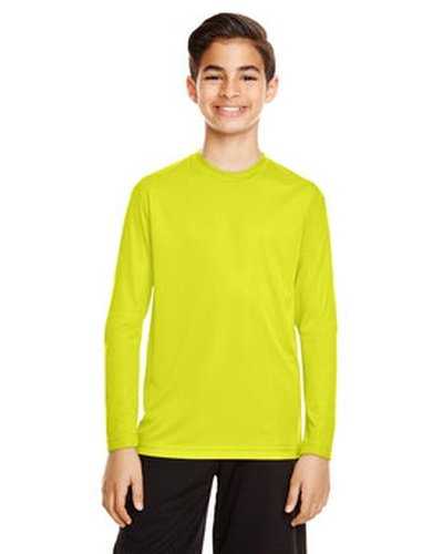 Team 365 TT11YL Youth Zone Performance Long-Sleeve T-Shirt - Safety Yellow - HIT a Double