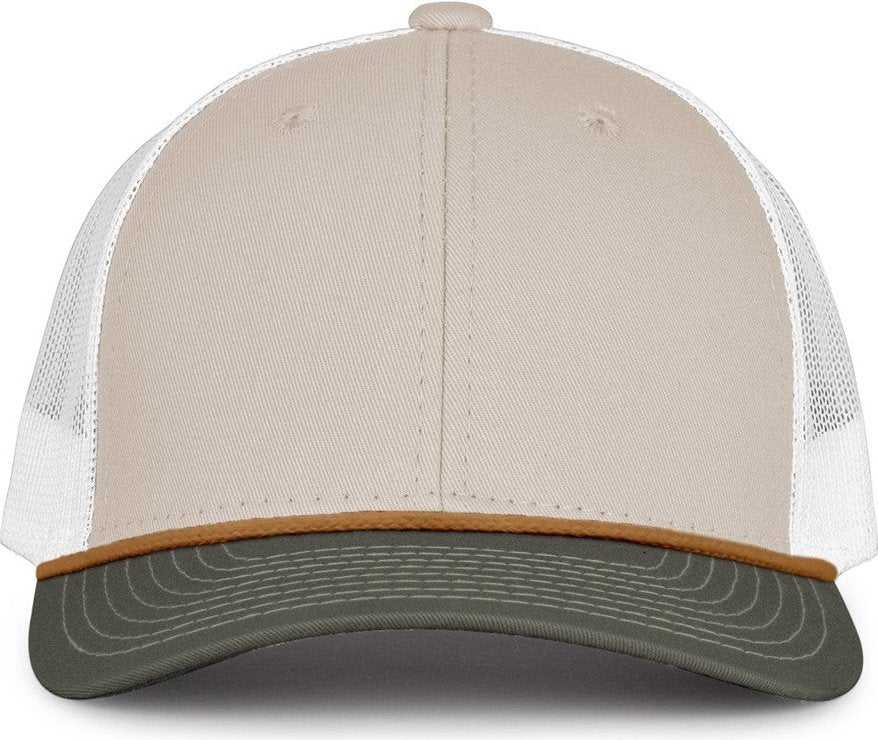 The Game GB452R Rope Everyday Trucker Cap - Stone Light Olive White - HIT a Double