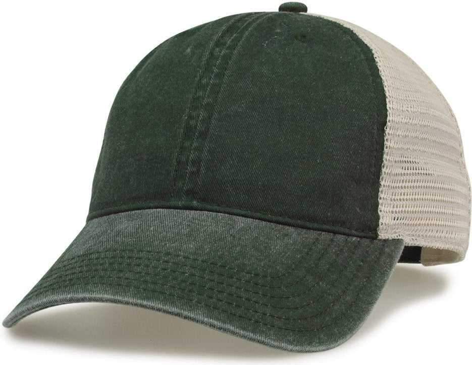 The Game GB460 Pigment Dyed Twill & Soft Trucker Cap - Bottle Green sand